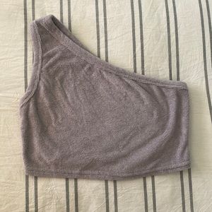 One shoulder, micro fiber crop top.